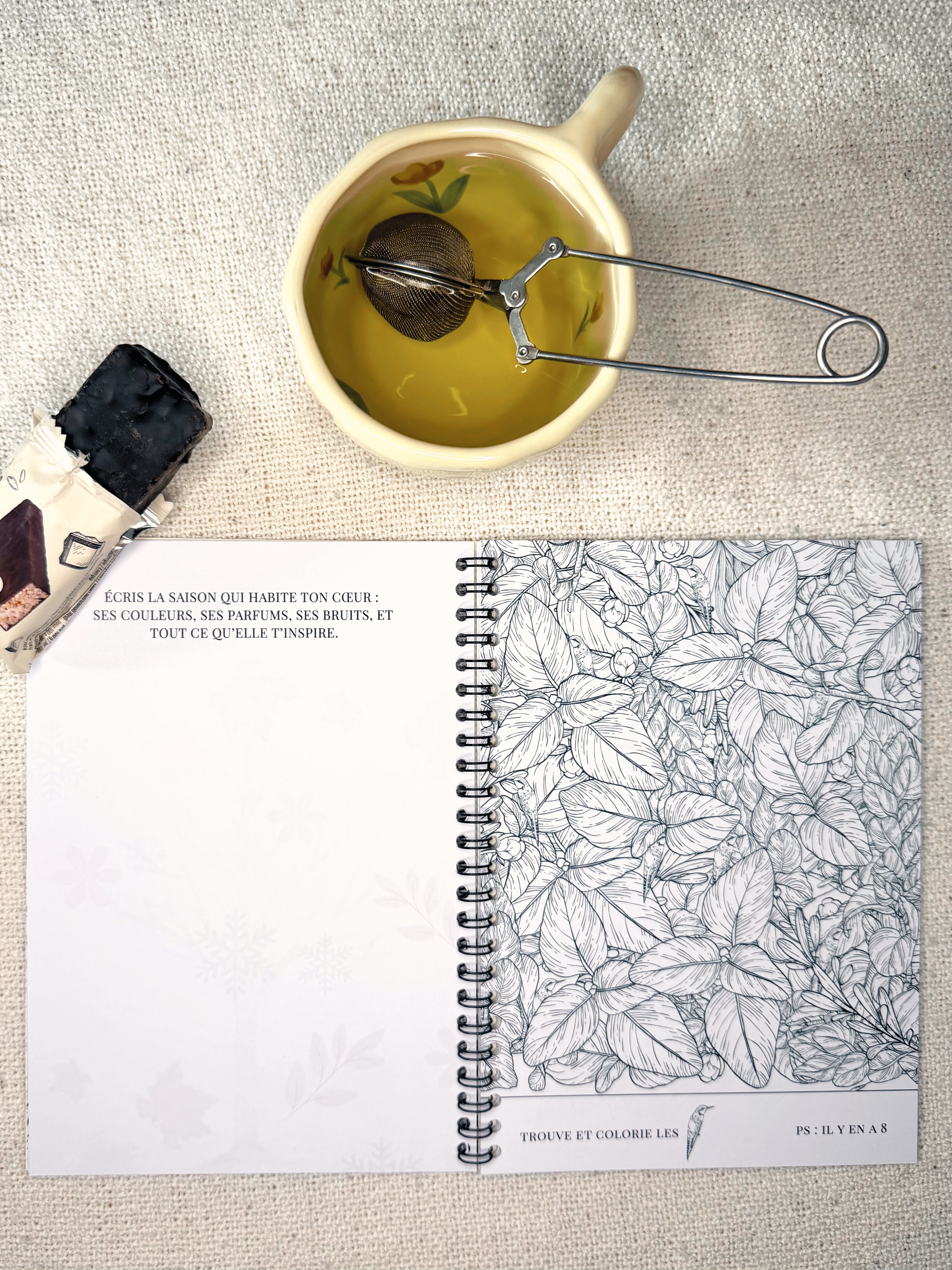 tasse floraison tulipes barre koro chocolat noir carnet créatif alya living