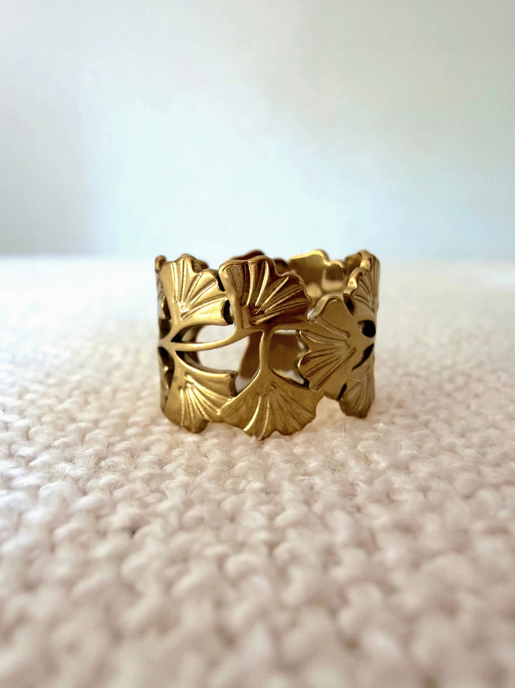 Bague acier inoxydable, signature Alya Living, Feuille de Gingko